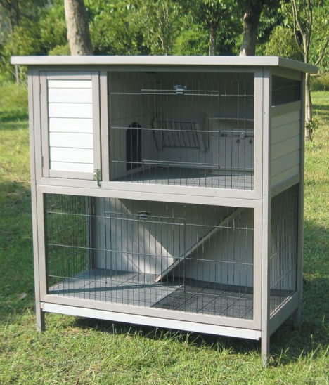 Small Animal Rabbit Hutch 2 Story Grey
