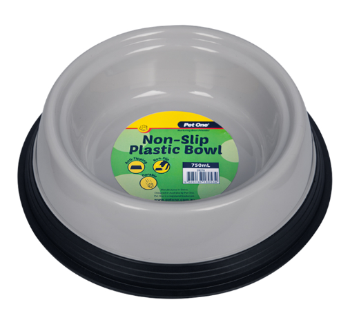 Pet One Bowl Non Slip Plastic Grey Med