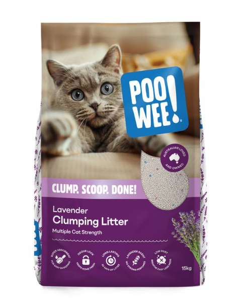 Poowee Lavender Clumping Litter 15kg Poowee Lavender Clumping Litter 15kg